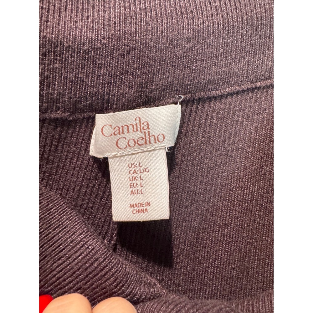 Camila Coelho Large Brown Ribbed Knit Wide Leg Pants Flowy Lounge Trousers - Picture 3 of 4